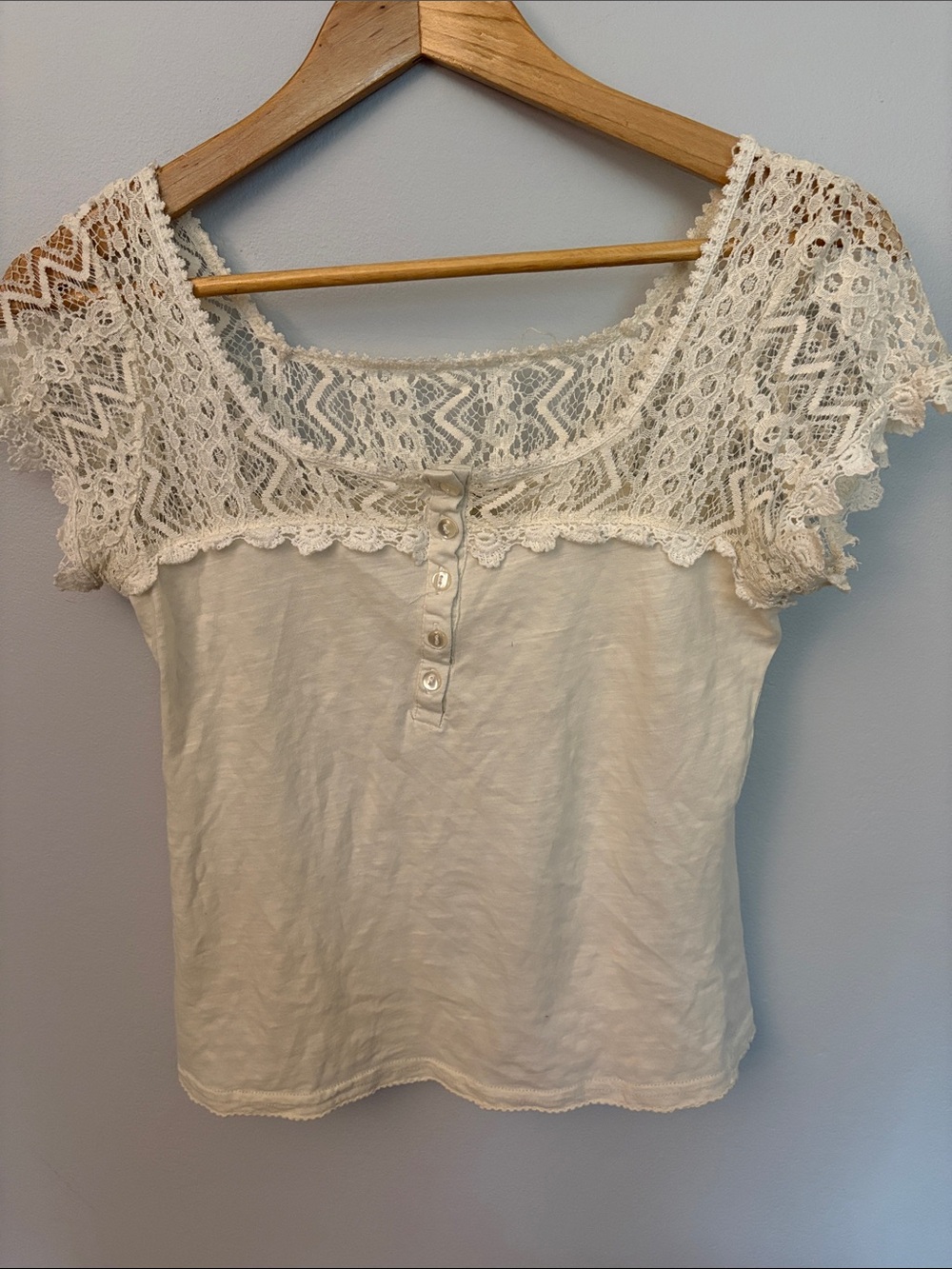 La Hearts Ivory Lace Yoke Henley Tee